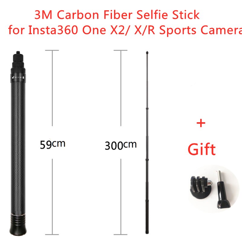 3M Ultra-Lange Koolstofvezel Onzichtbare Selfie Stick Voor Insta360 Een X2/Een Rs/R/een X Voor Gopro Statief Accessoires