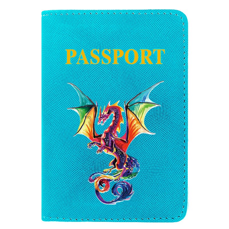 Neue Bunte Drachen Digitaldruck Frauen Männer Reisepass Abdeckung PU Leder Reise Ich würde Kreditkarte Halfter Geldbörse Brieftasche fallen: BZ585-blau