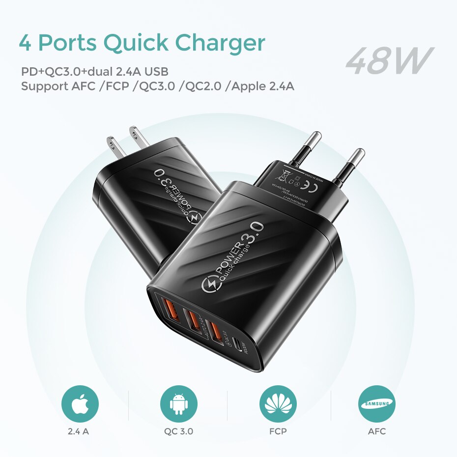 Ładowarka USB 48W szybka ładowarka 4.0 3.0 PD 30W ścienna ładowarka do telefonu iPhone 13 12 11 Xiaomi szybka ładowarka USB typu C