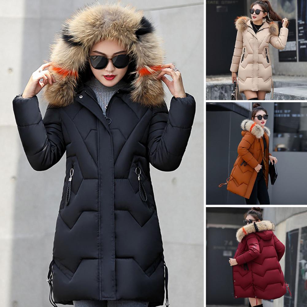 Geacă de iarnă pentru femei, parka, cu glugă, lungă, de culoare solidă, rezistentă la vânt, parka
