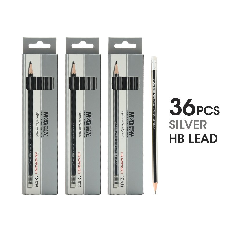 M&amp;G 12/24/48/120pcs Triangular HB Wood Pencil with Eraser Pre-Sharpened Lead Pencils Graphite Pencil for school supplies kids: 36pcs Hexagon S