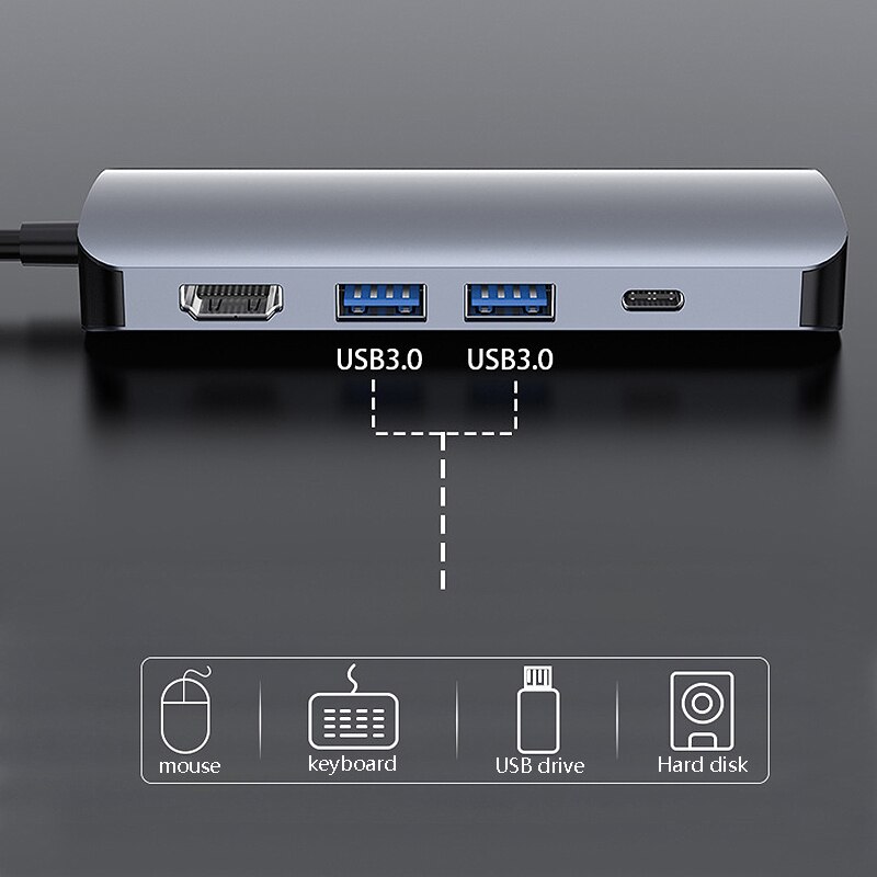 7 In 1 Type-C Docking Station USB-C Splitter Connected to Notebook Multifunctional Expansion Dock PD / Gigabit Network Port / TY