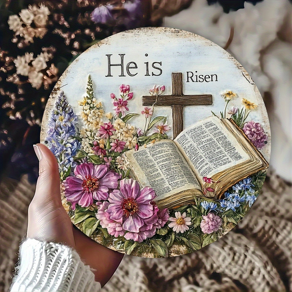 8-calowy drewniany okrągły znak powitalny z kwiatowym motylkowym wzorem Kolorowy nadruk 2D Tablica na drzwi Kawiarnia Dekoracja prezentu