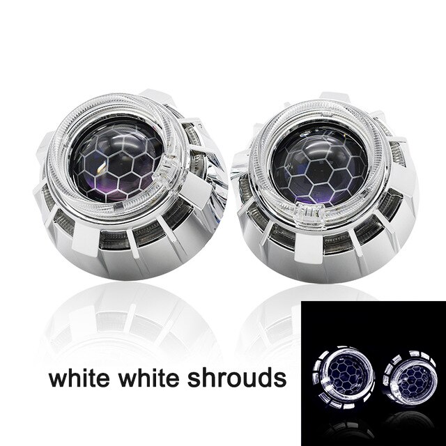 2,5 pulgadas honeycomb con revestimiento azul Bi xenon HID MINI lente del proyector H1 faro del coche H4 H7 anillo adaptador de la base de estilo de coche retrofit