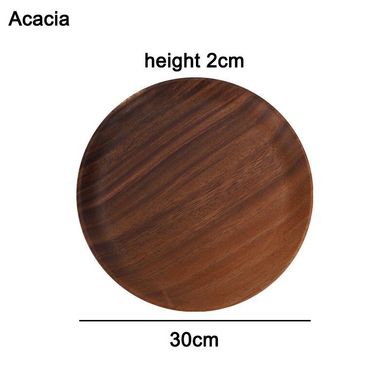 Acacia and Walnut Dinner Plates, Round Solid Wood Plates, Stackable Dinner Plates, Natural tableware dining for Dishes Snack: Acacia round-30cm