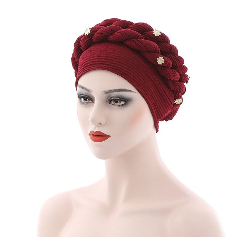 Ready to Wear Aso Oke Gele Turban Woven Messy Linen Crumpled Twist Braid Muslim Hat Robe Africain Headgear Headties Bonnets
