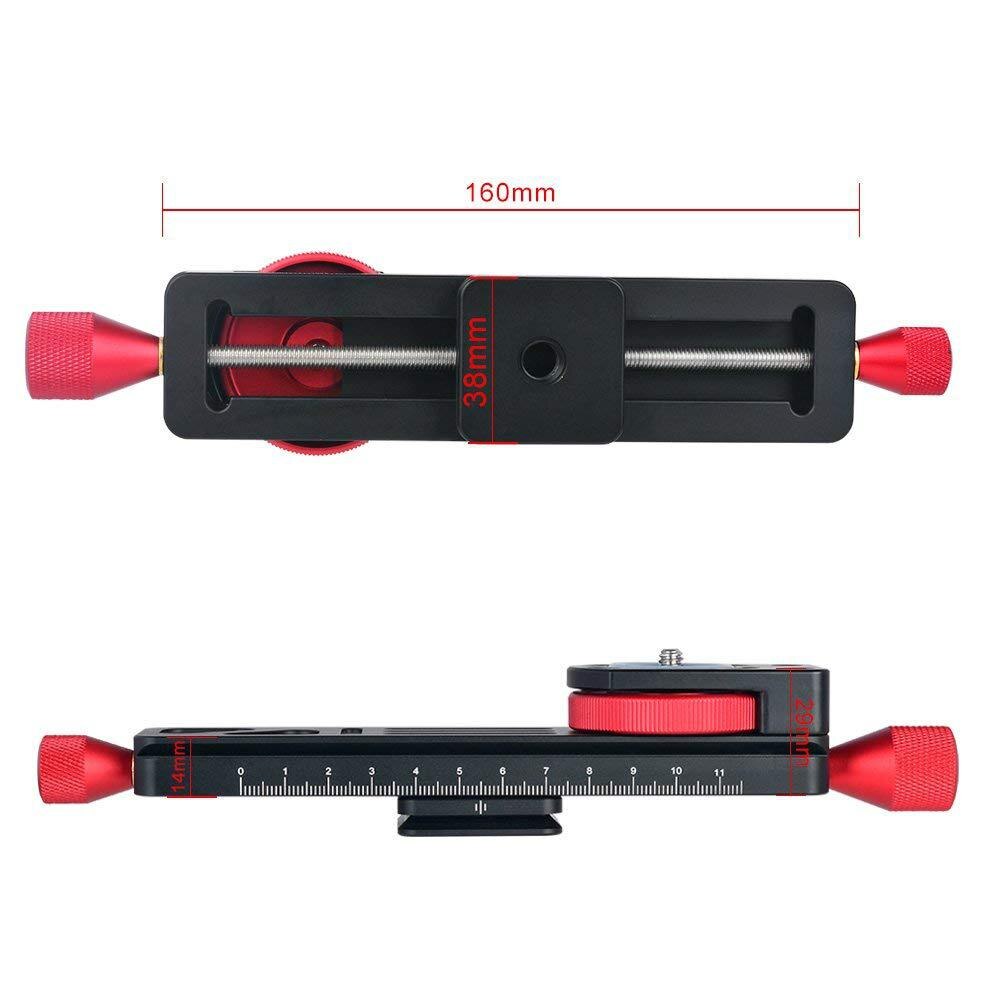 Yiwa W-160 Statief Hoofd Aluminiumlegering 2-Way Macro Focusing Rail Slider Plaat Close-up Fotografie Statiefkop met 1/4 "Schroef