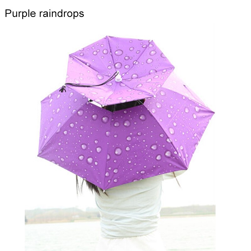 Regntøj sommersol/regn solid dobbelt vindtæt anti-uv paraplyer hat fiskehat bærbar: Lilla regndråber