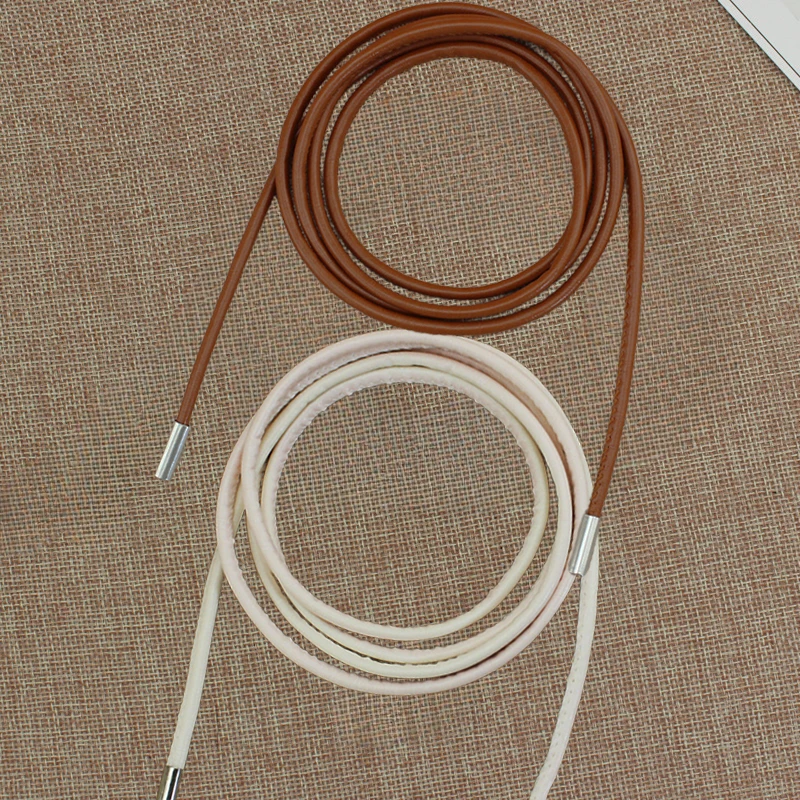 Cinturón de cadena de cintura de cuerda de cuero para mujer, corbata de decoración Simple, 156cm de longitud, cuerda de cintura anudada, pretina de cordón Vintage: Gris
