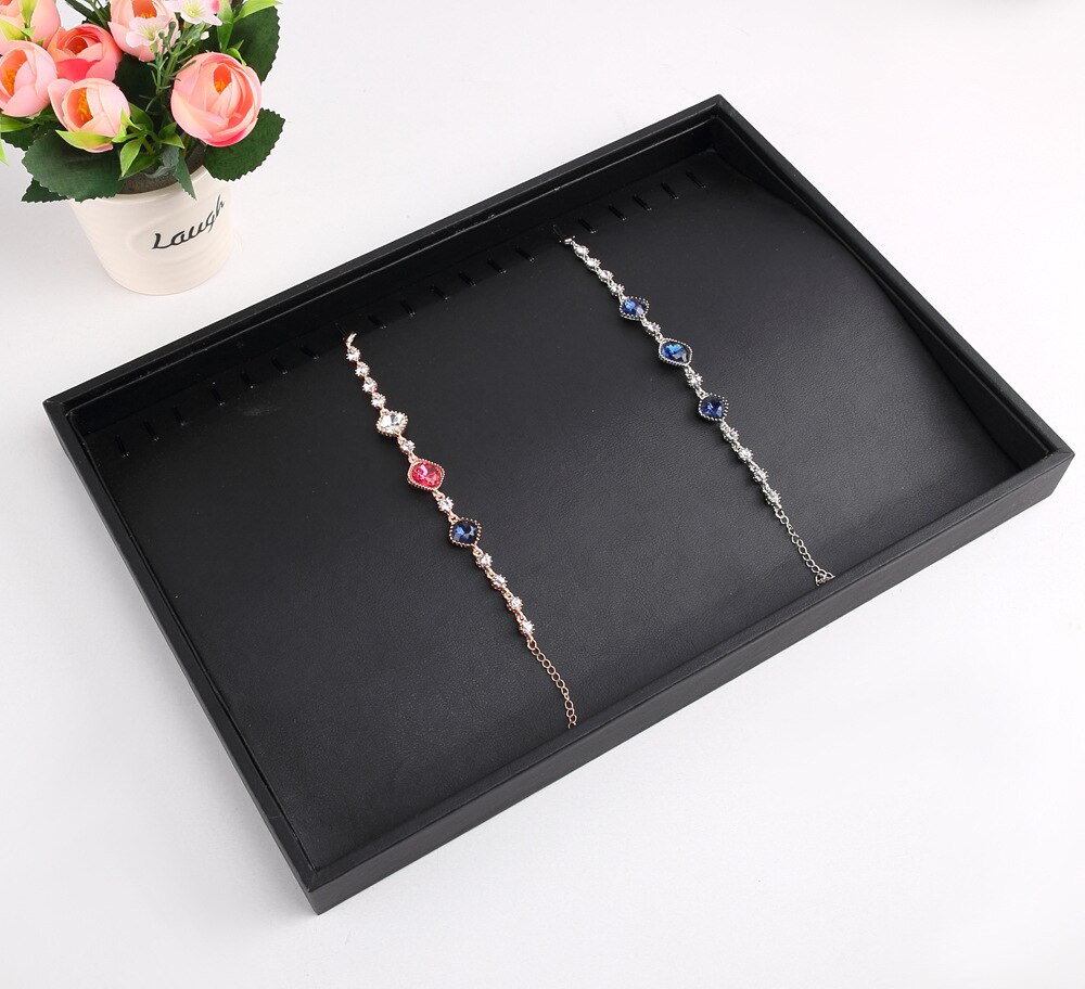 Luxe Zwart Pu Lederen Sieraden Pallet Ketting Lade Voor Show Ringen Armband Tentoonstelling Sieraden Organisator Vitrines: necklaces tray