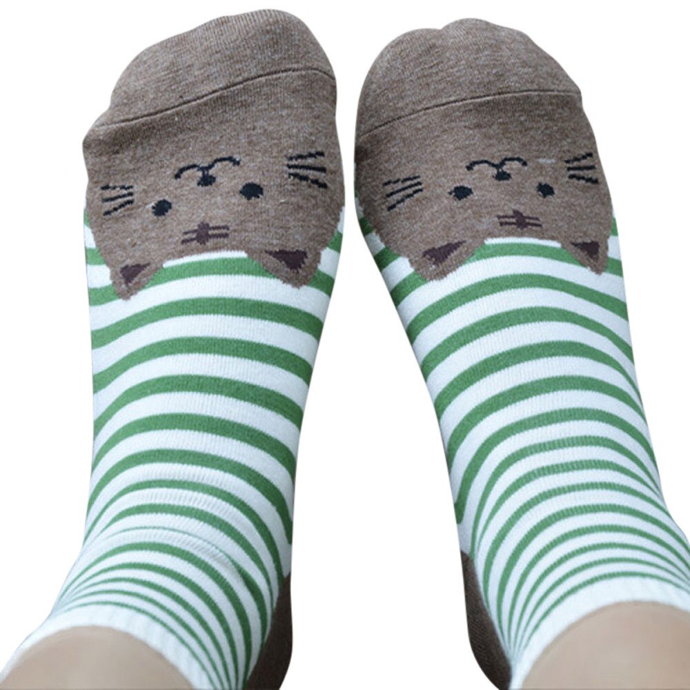 Sokker 3d dyr stribede tegneseriestrømper kvinder kawaii kat fodspor bomuld pige ankel kort afslappet kvinder & #39 ;s sokker gulv  #45