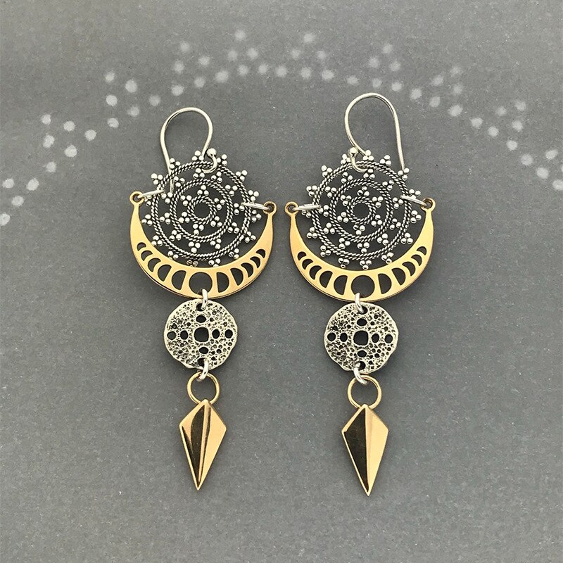 Exaggerated Moon Crow Skull Earrings Stars and Moon Bohemian Healing Celestial Witchy Metaphysical Jewelry: D