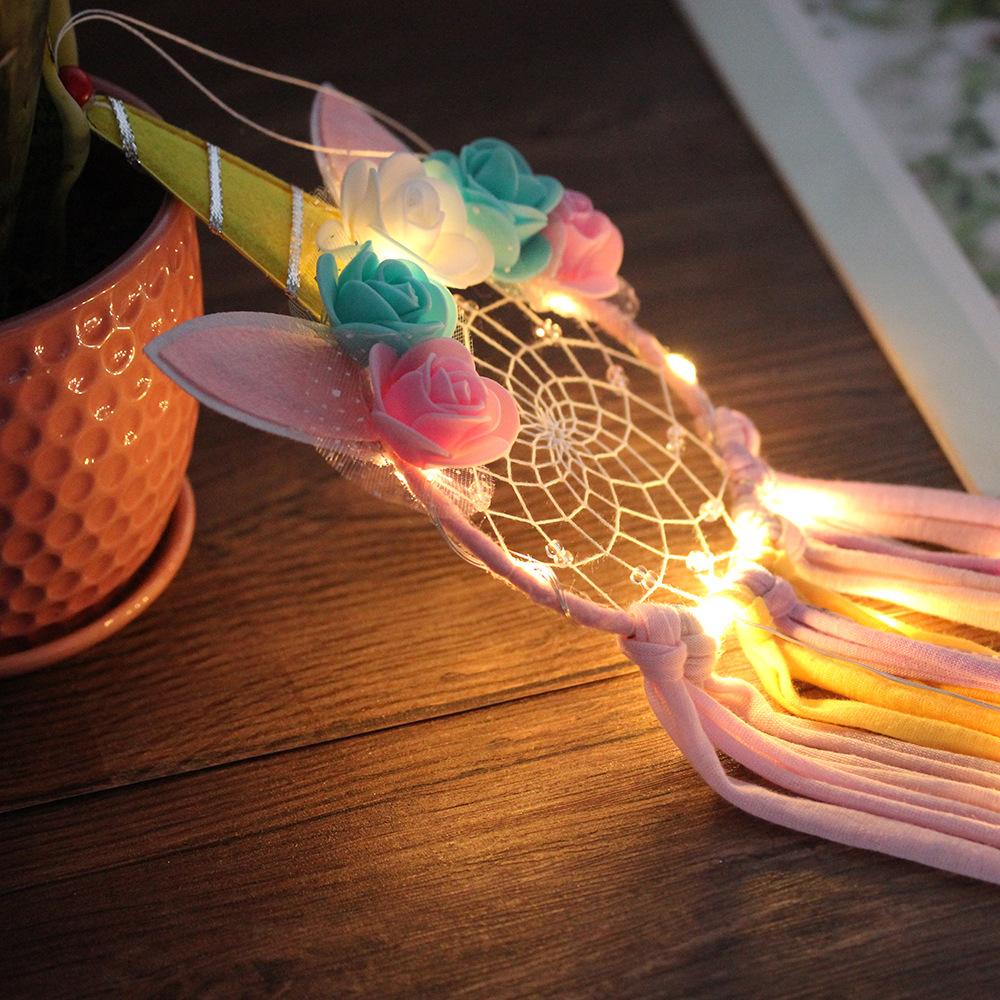 LED Kleurrijke Veer DreamCatchers Nordic Windgong Auto Kinderkamer Dream Catcher Balkon Wanddecoratie Opknoping Ornamenten