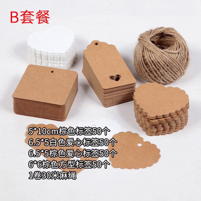 Etiquetas de papel hecho a mano con hilo de yute, Papel Kraft Natural, etiquetas de , papelería para manualidades, bricolaje, 200 Uds.: B