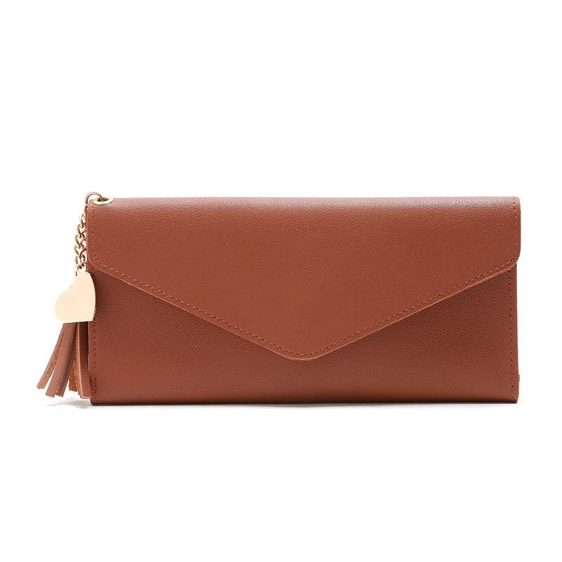 walet for women hasp envelope portwel damski ladies wallet tassels women's clutch purse female leather billeteras para mujer: long  Brown