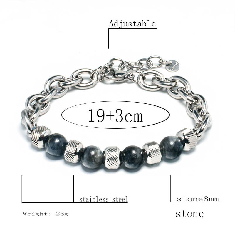 Charm Titanium Steel Man Chakra Jewelry Stainless Steel Men's Black Volcanic Beaded Braclets Stone Cuff Bracelets