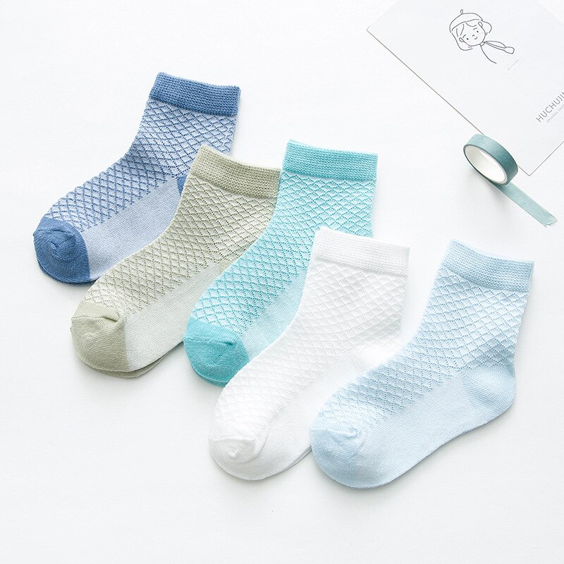 5 Pairs/lot Summer Boys Girls Socks Set Thin Cotton Mesh Non Slip Cool Socks for Kids 3-12 Years: Camel / 9-12 years