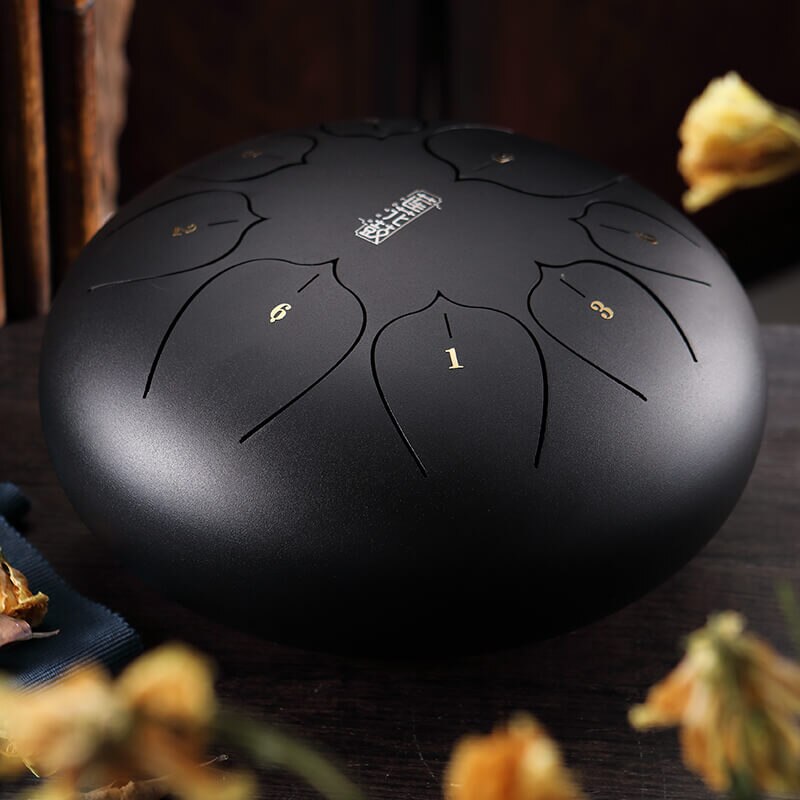 Hluru TL08-08 drum F tone Lavender mini hanpan pentatonic musical instrument steel tongue drum tank drum percussion instrument: InkBlack