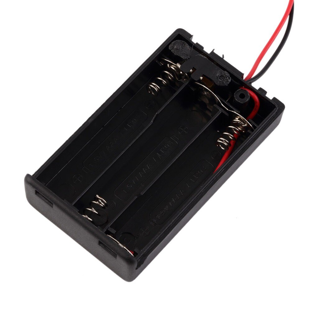 3 x AAA Battery Storage Cover Box Plastic Case Holder with ON/OFF Switch & Wire Leads for 3 pcs AAA Batteries Black