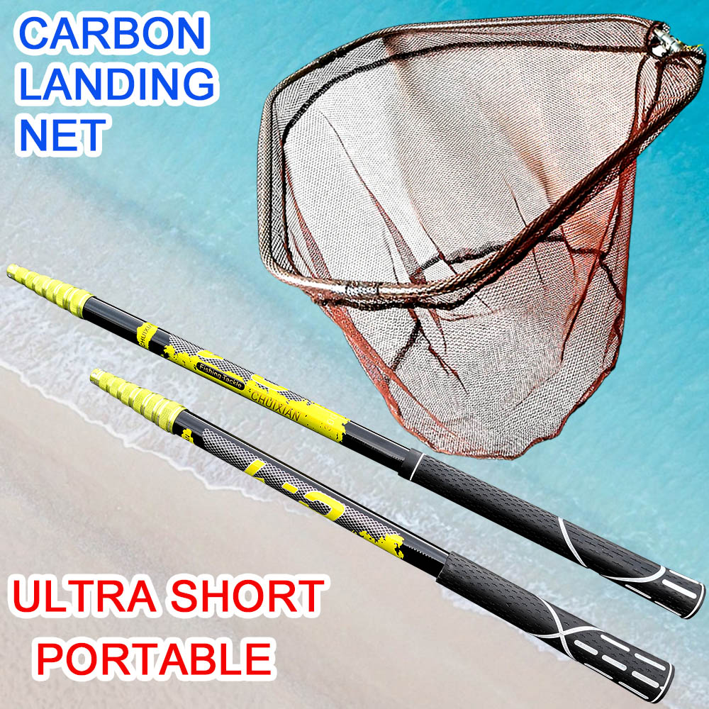 4m 3m Sizes carbon Nylon Fishing Nets Collapsible Fishing Tools Rhombus Mesh Hole Depth Folding Nylon Landing Dip Net