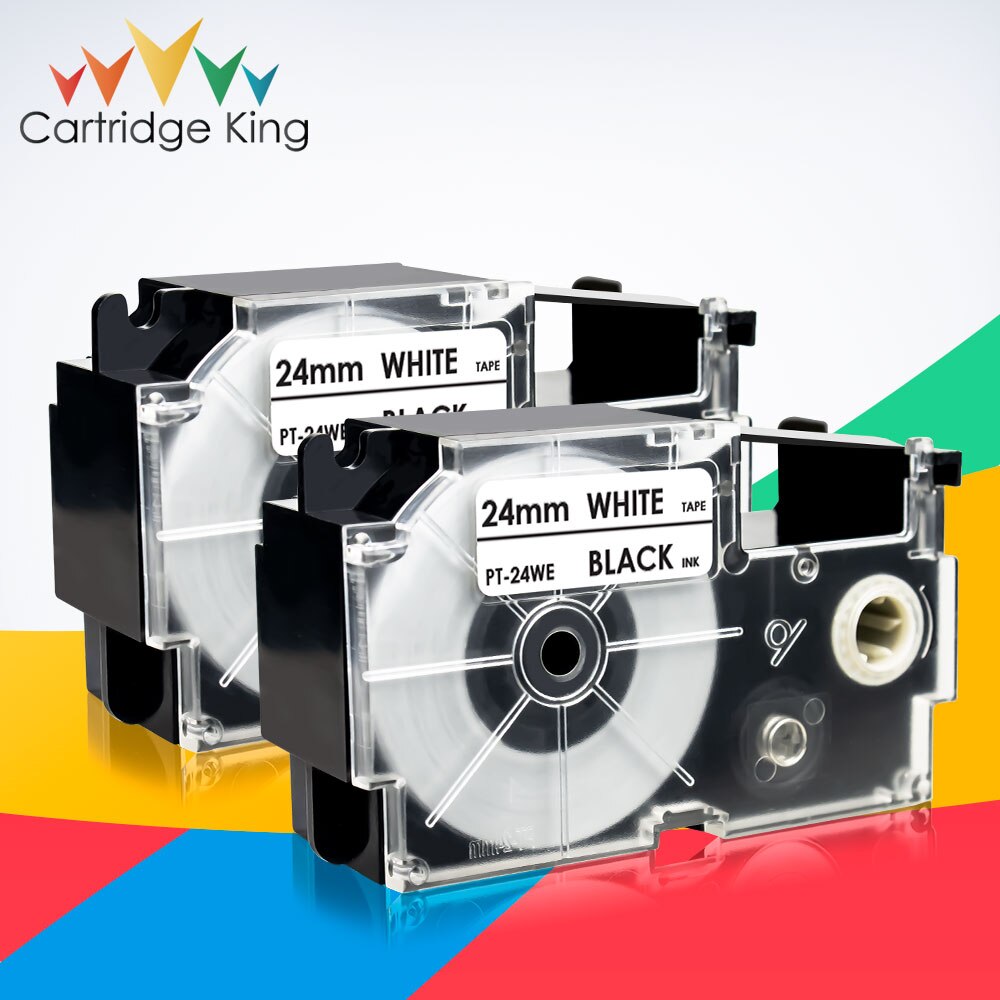 2PCS XR-24WE Label Tape for Casio KL-G2 CWL300 KL430 KL820 KL7000 KL7200 KL8100 KL8200 KLC500 Label Maker Black on White 24mm*8m