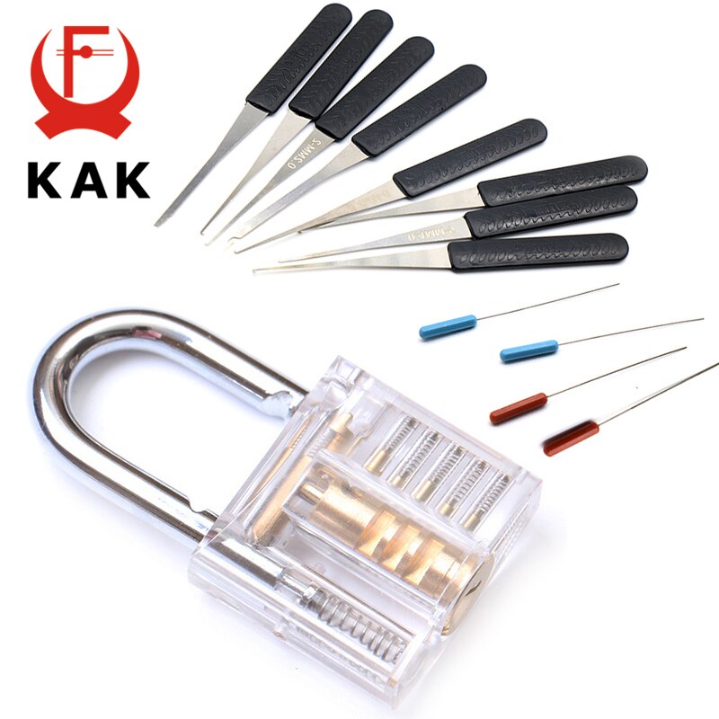 Kak Mini Transparant Zichtbaar Pick Cutaway Praktijk Hangslot Lock Met Gebroken Sleutel Verwijderen Haken Lock Extractor Set Slotenmaker Tool