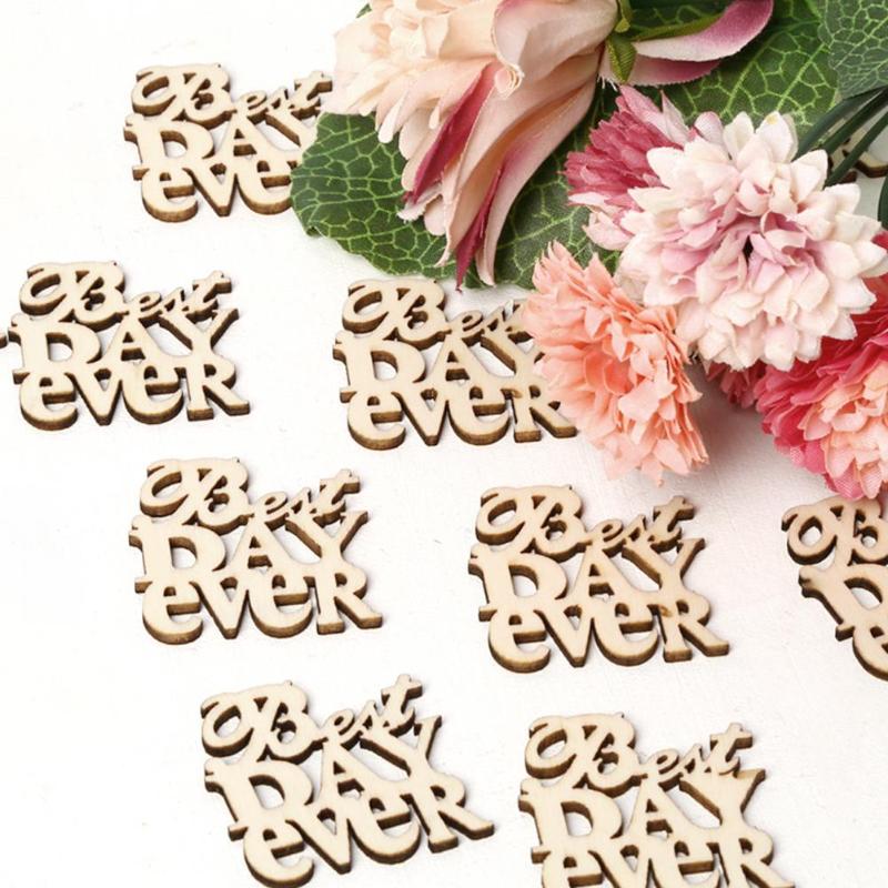 15 stk/sett diy vintage best day ever wood diy rustikk bryllup bord ornament festival festdekorasjon