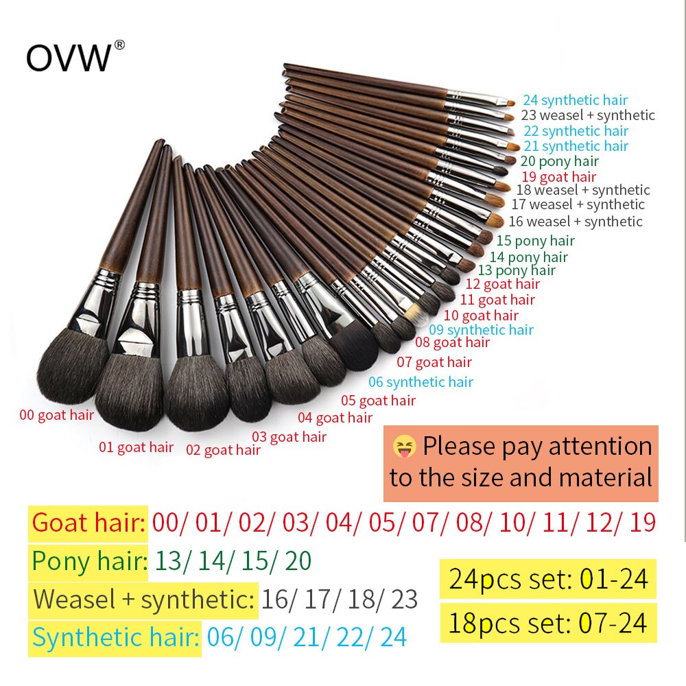 OVW-pincel de pelo Natural kisti dlya teney, sombra plana, sombreador, lápiz pequeño, difuminado, juego de brochas para maquillaje