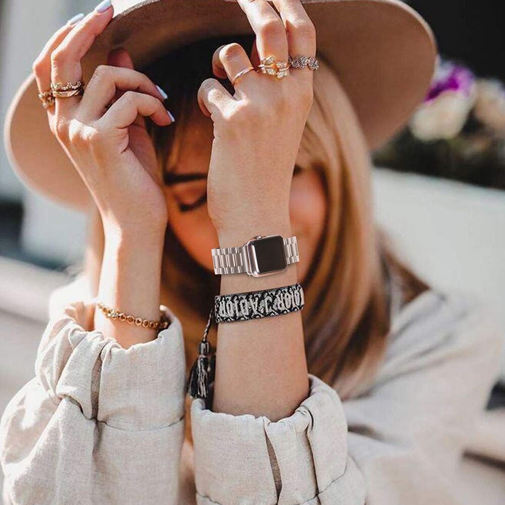 Correa de Metal de acero inoxidable para Apple Watch de 42mm y 38mm, pulsera de 40mm y 44mm, correas para reloj para iWatch Series SE 6 5 4 3 2 1