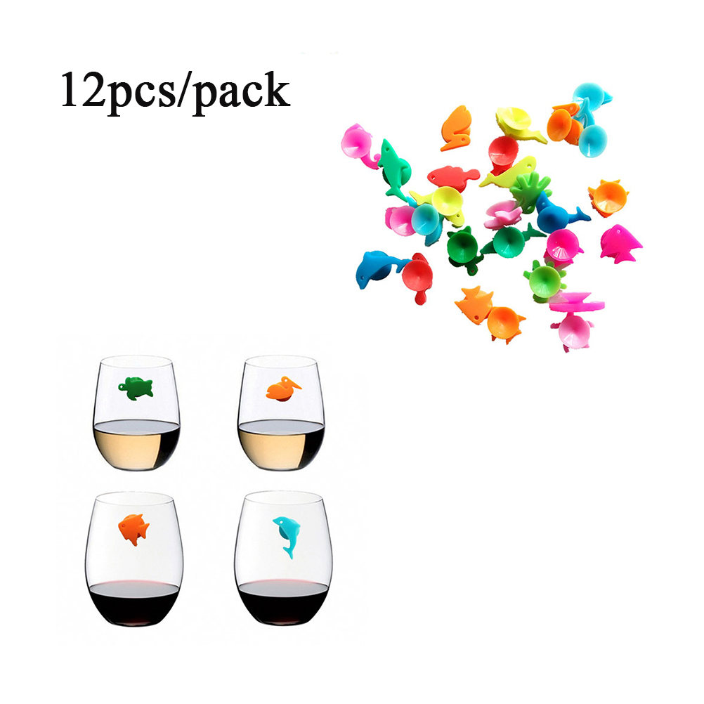 12 stk silikon vin glass markør marine dyr glass merke drikke kopp identifikator fest kopp tegn gjenkjenner blanding farge