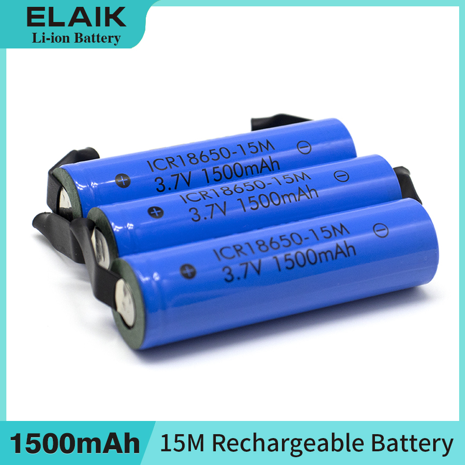 3PCS 18650 3.7V 1500mAh Energy storage rechargeable lithium battery for small flashlight battery Small fan battery 15m-Nickel