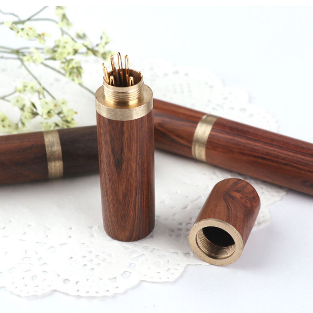 Wooden Needle Case With 12 Self Threading Needles Sewing Embroidery 24 Leather Stitching Big Hole For Storing Embroidery 38PCS