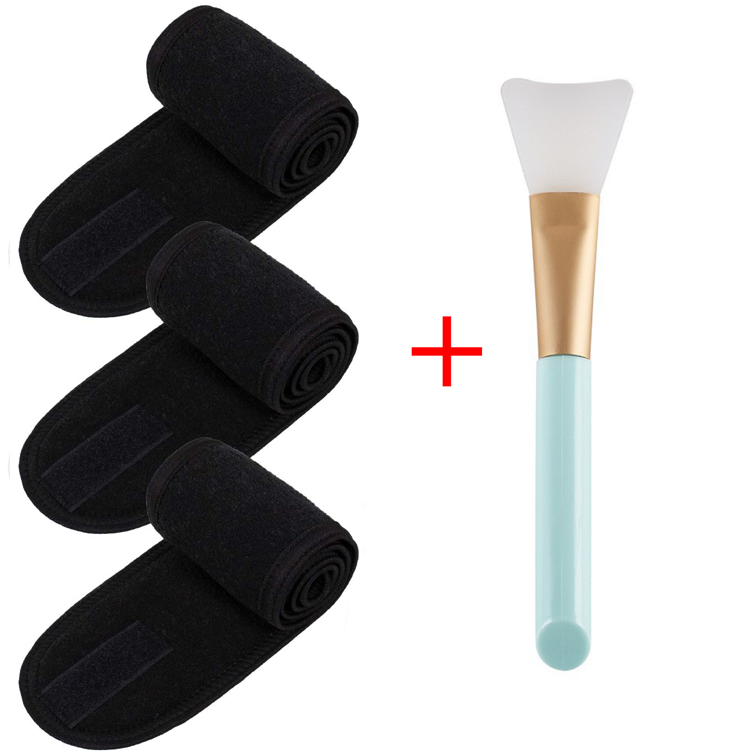 3pcs Adjustable Facial Headband with 1 Mask Brush Yoga Spa Bath Shower Makeup Wash Face Cosmetic Head Band Make Up Accessories: WHITE