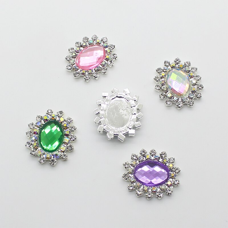 10 st/lot 20*25mm akryl strass knappar för kläder metall knapp gör-det-själv hantverk sömnadstillbehör