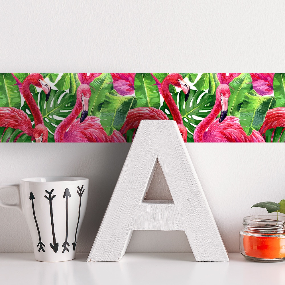 Funlife Flamingo Tropical Wallpaper Borders Wall Border Sticker,Wall Decor Decal For Bathroom Living Room Self-Adhesive