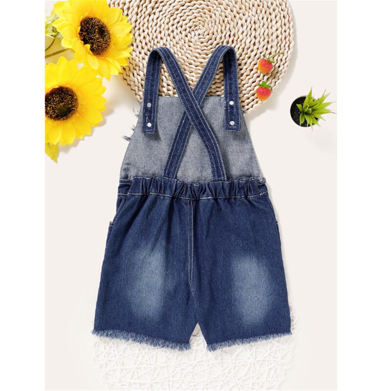 2-7Y Children Clothing Summer Kid Baby Girl Sunflower print Denim Overalls Sleeveless Strap Shorts Jumpsuit Outfit