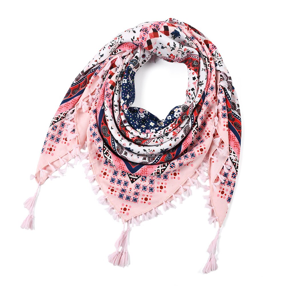 Sjaal Vrouwen Winter Bohemian Vierkante Zakdoek Sjaal Wrap Retro Patroon Kwastje Vrouwelijke Sjaal Grote 115Cm Katoen Foulard Bloemen