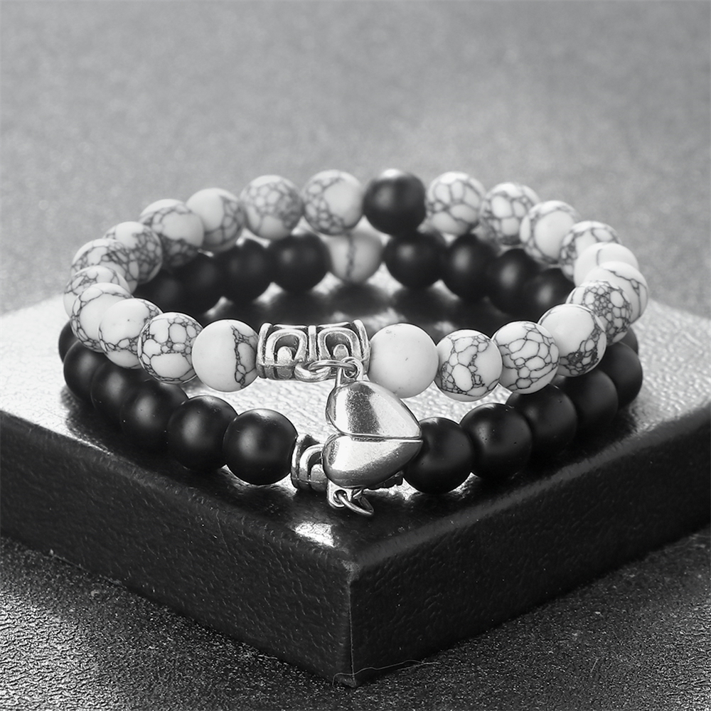2 unids/set pulsera de cuentas de piedra Natural para pareja corazón imán hebilla pulsera distancia amistad amantes joyería de