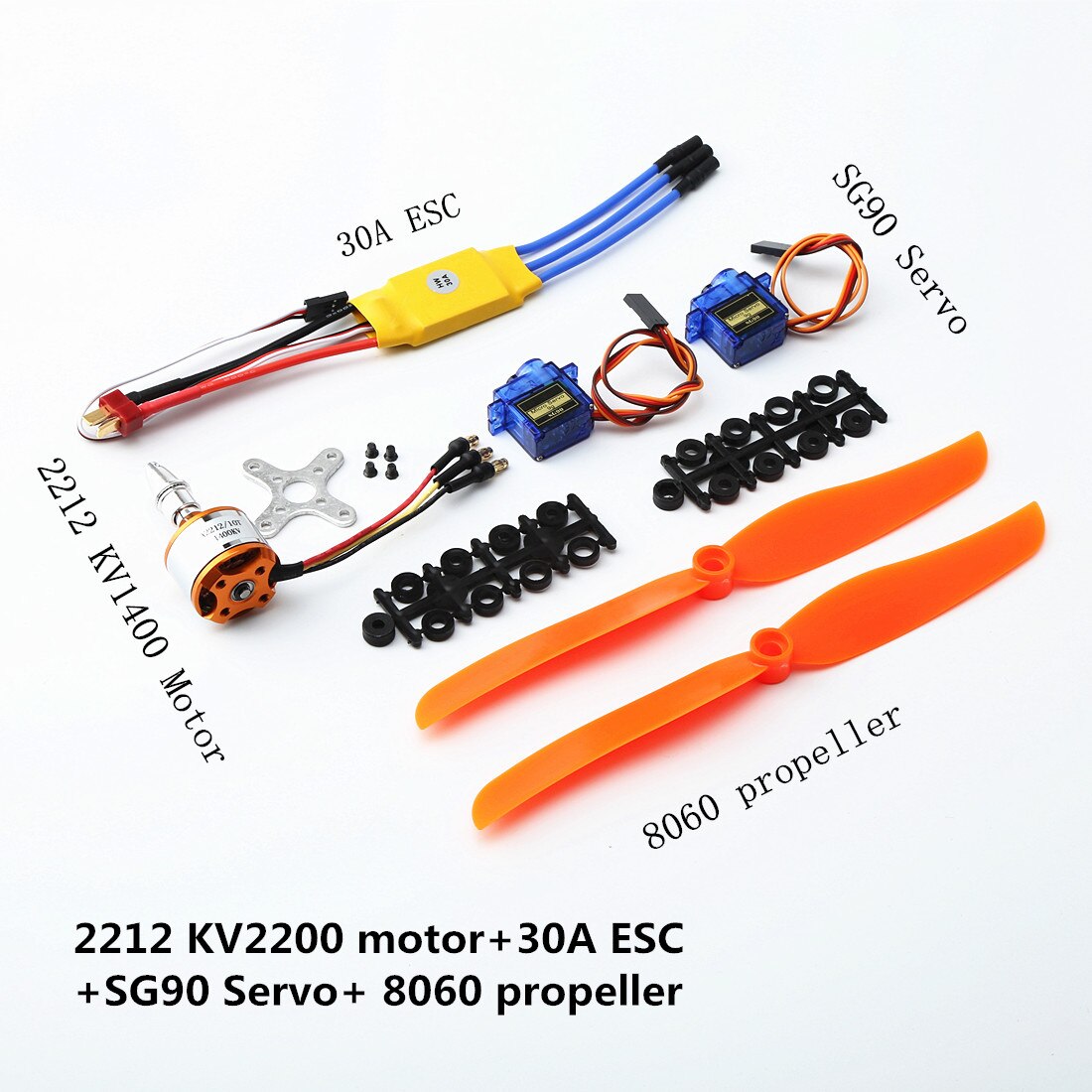 A2217/A2212 2200KV / 1000KV Brushless Motor 30A / 40A ESC SG90 9G Micro Servo With T plu for RC Fixed Wing Plane Helicopter: 2212 1400 30A 8060