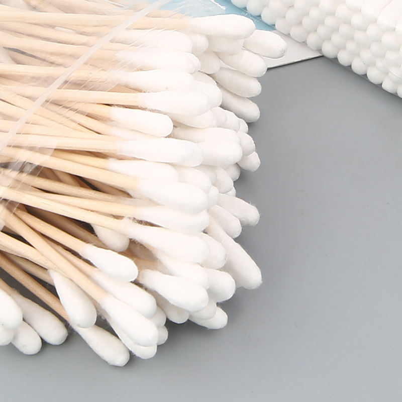 200 Uds. Hisopos de algodón y madera biodegradables de doble punta de madera de algodón para maquillaje seguro conveniente
