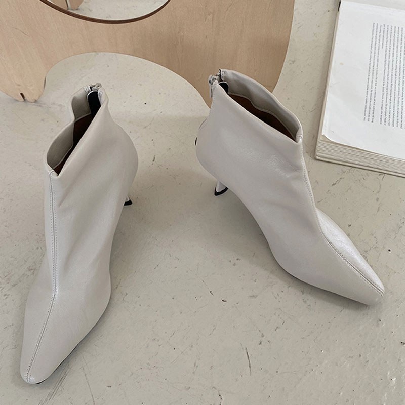 automne femmes bottes en cuir souple Pu concis bottines pour femmes bout pointu talons hauts dos Zip bottes courtes femme