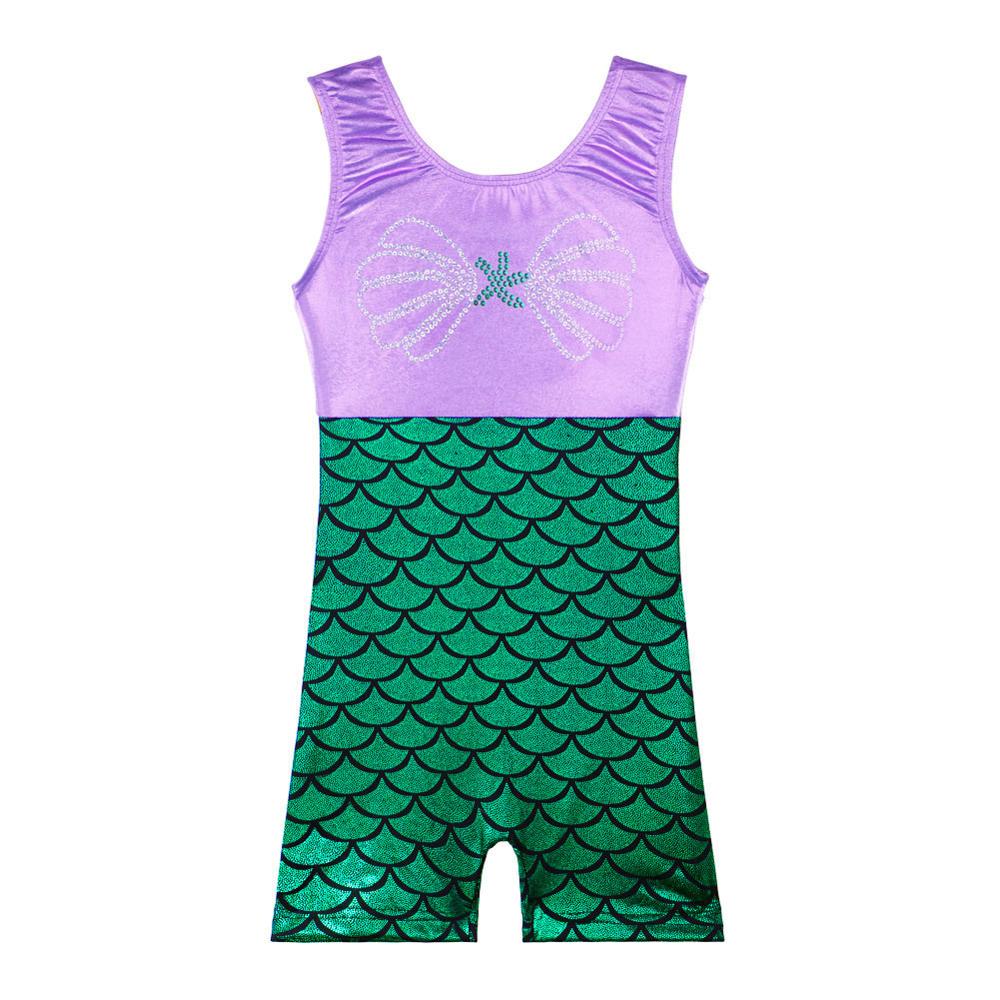 BAOHULU 3-11 Years Kids Gymnastics Leotard Sleeveless Ballet Leotards for Girls Light Pink Blue Bodysuit for Dance Fish Scale: B223 PurpleGreen / 100