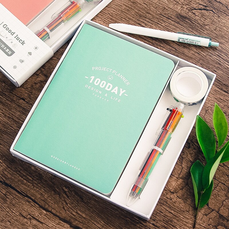 "100 Bucket List" Planner Agenda Scheduler Luxury Notebook Stationery Package Box with Pen Stickers To Do List