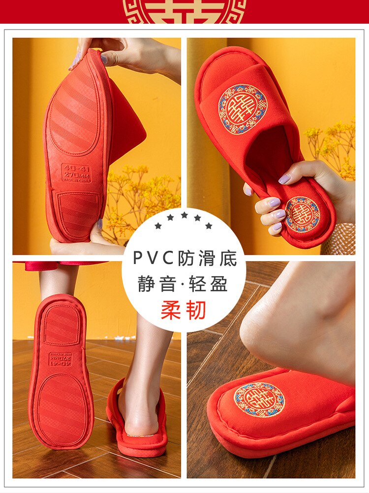 Bruiloft Slippers Lente, zomer En Herfst Indoor Bruiloft Vloer Slippers Grote Rode Feestelijke Paar High-End Bruid En Bruidegom