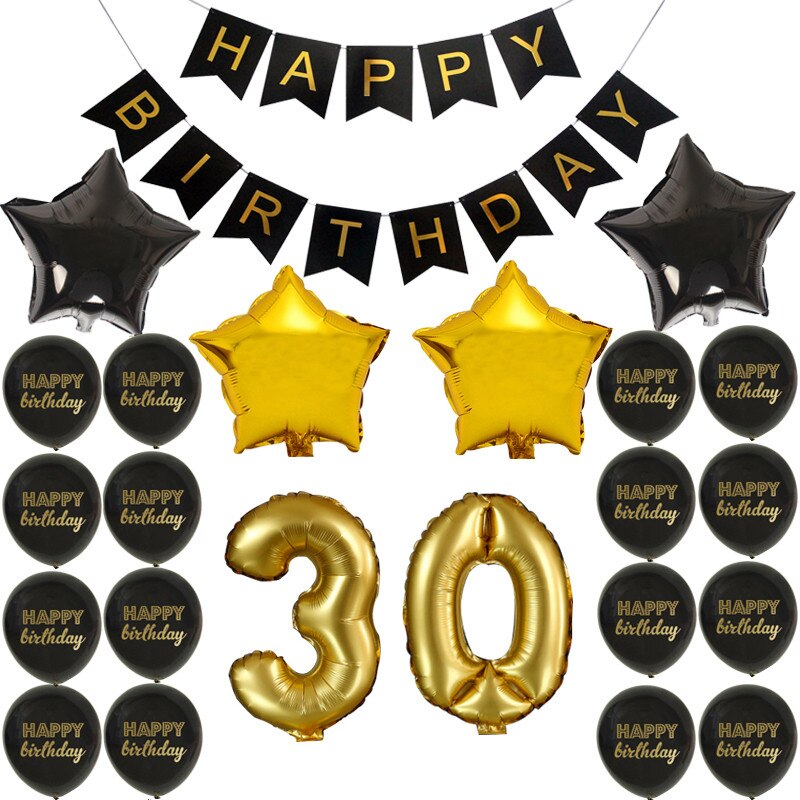 Happy Birthday Banner Balloon Adlut 33 30th Birthday Party Decoration 16 17 21 22 24 25 26 27 Years old Birthday Party Blloons: 30