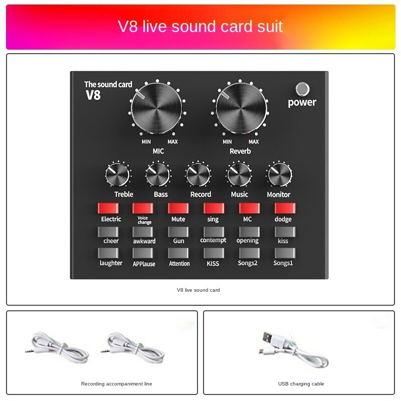 Bm 800 Studio Condenser Microphone V8 Sound Card Karaoke Bluetooth Speaker with Microphone Stand Condenser USB MIC: V8 sound card