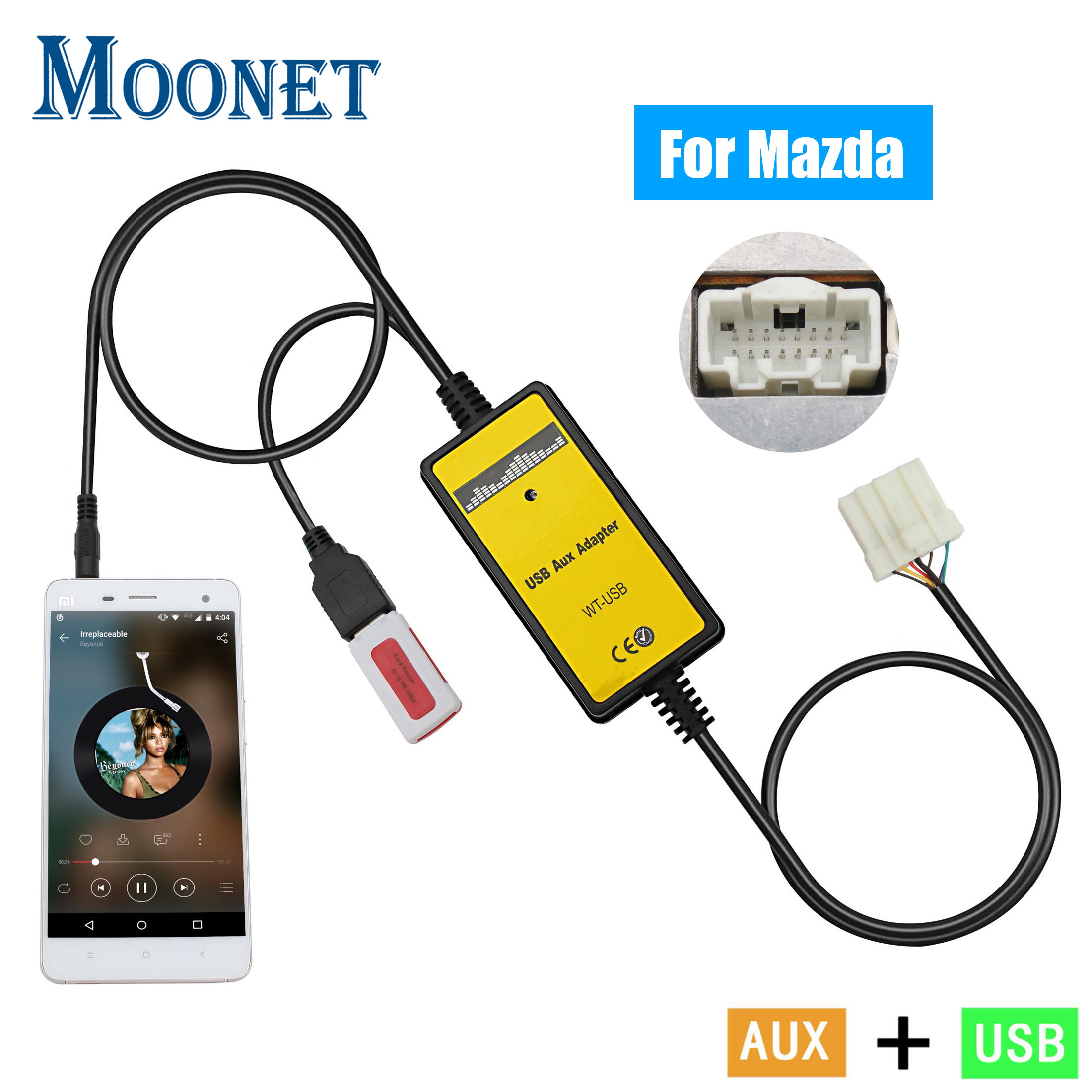 Moonet Auto Audio MP3 Aux Usb Adapter 3.5Mm Aux Interface Cd-wisselaar Voor Mazda 3 5 6, mpv, CX7