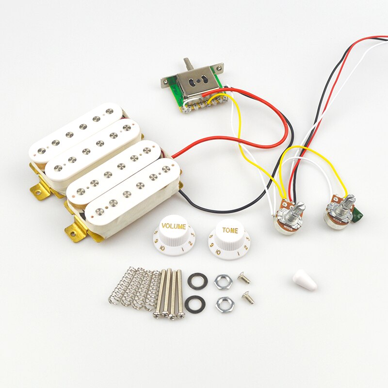 SSS SSH HH Electric Guitar Pickup Wiring Harness Prewired 5-way Switch 2T1V for ST Electric Guitar Black White Guitar Parts: HH White