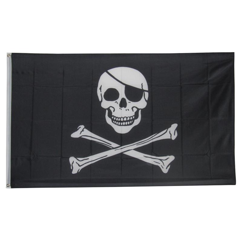 90x150cm Halloween Pirate Skull Flag Creepy Home Haunted House Decoration Black And White Pirate Flag Props For Cosplay