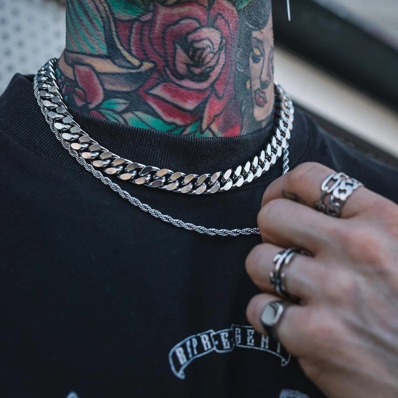 Hnsp roestvrijstalen 8mm-14mm dikke ketting cubaanse halsketting voor mannen sieraden accessoires punk halsketting herenkettingen